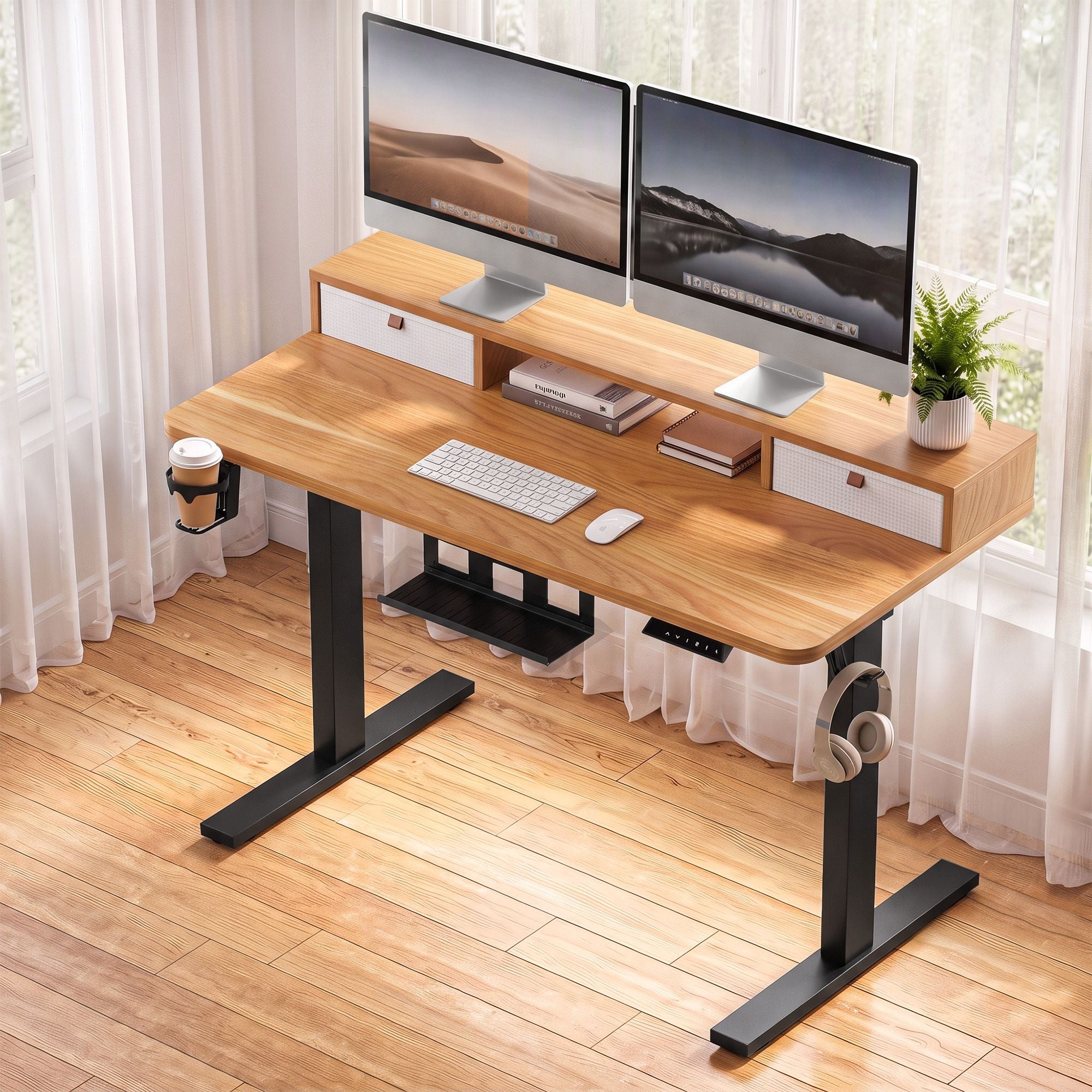 Artiss Electric Standing Desk Height Adjustable Home Office 120cm Oak Bedworld