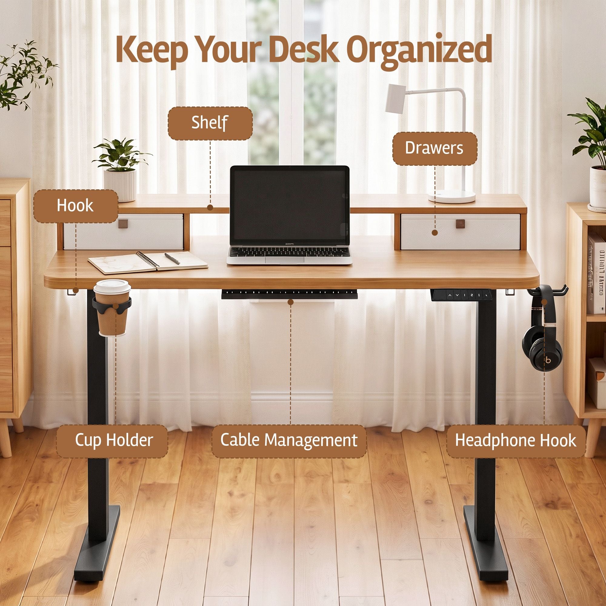 Artiss Electric Standing Desk Height Adjustable Home Office 120cm Oak Bedworld
