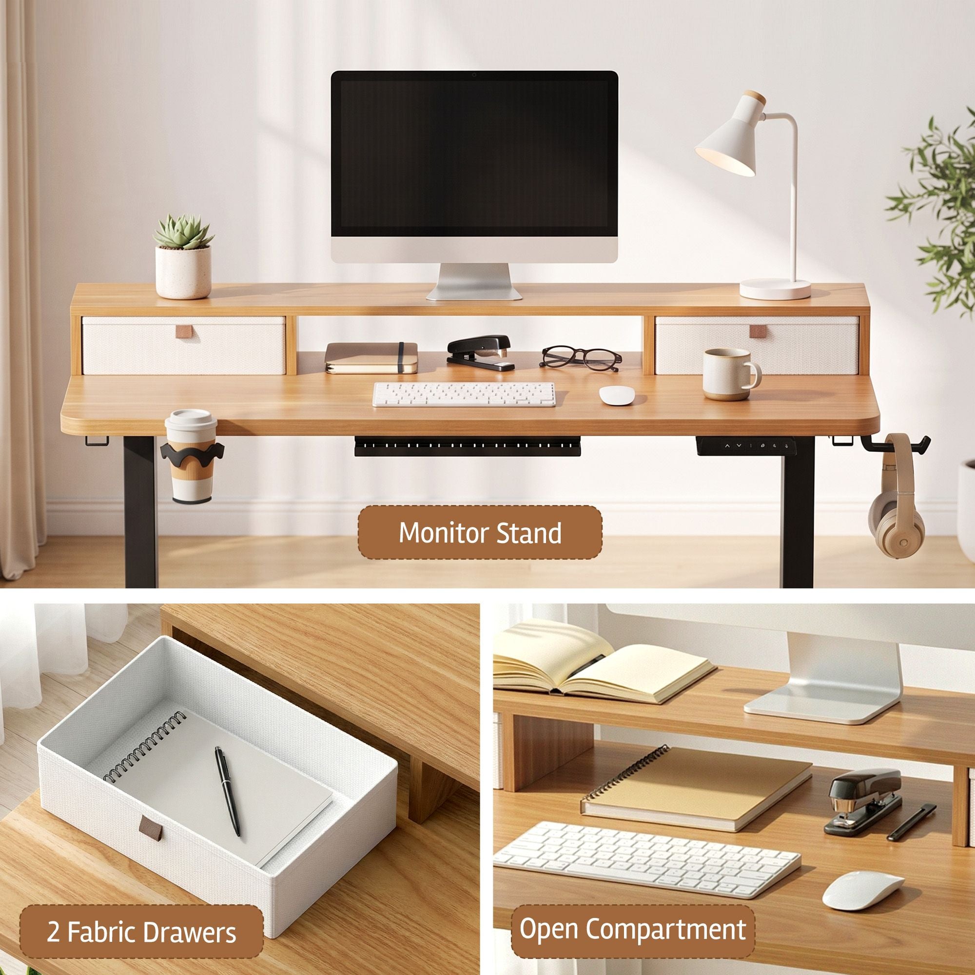 Artiss Electric Standing Desk Height Adjustable Home Office 120cm Oak Bedworld