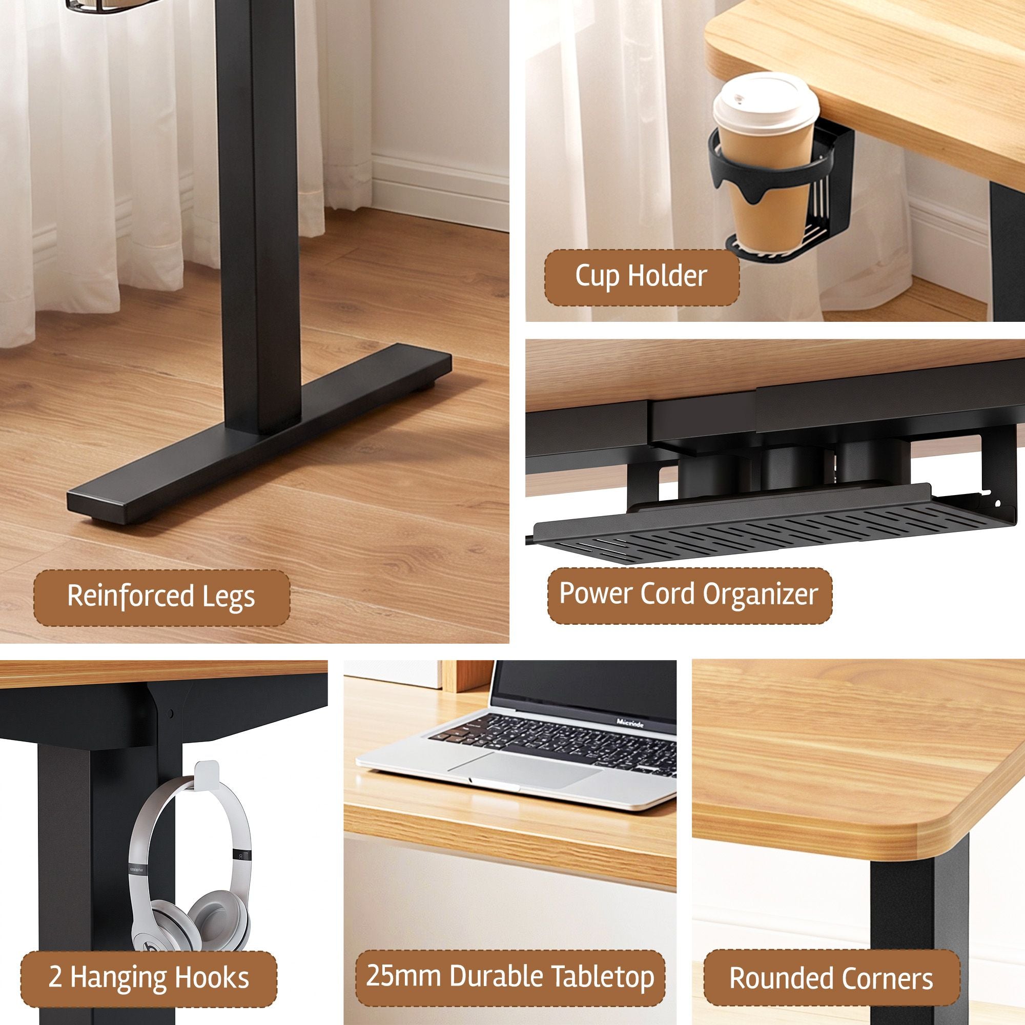 Artiss Electric Standing Desk Height Adjustable Home Office 120cm Oak Bedworld