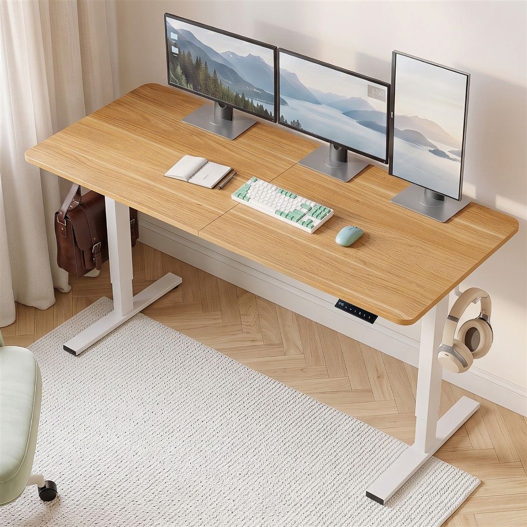 Artiss Standing Desk Height Adjustable 140cm Ergonomic Office Desk Oak Bedworld