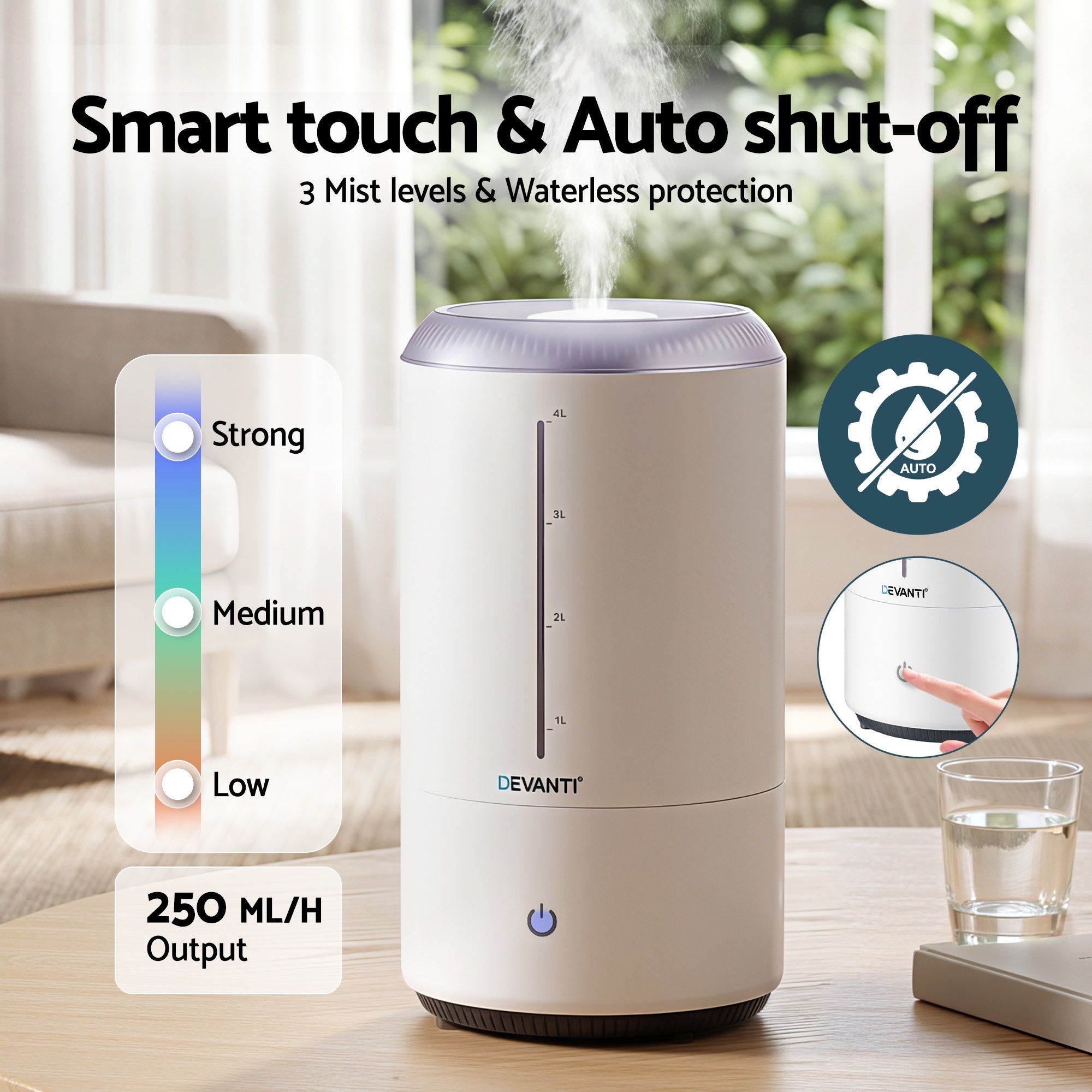 Devanti Ultrasonic Humidifier Aroma Diffuser Top Fill Quiet Bedroom 4L White Bedworld