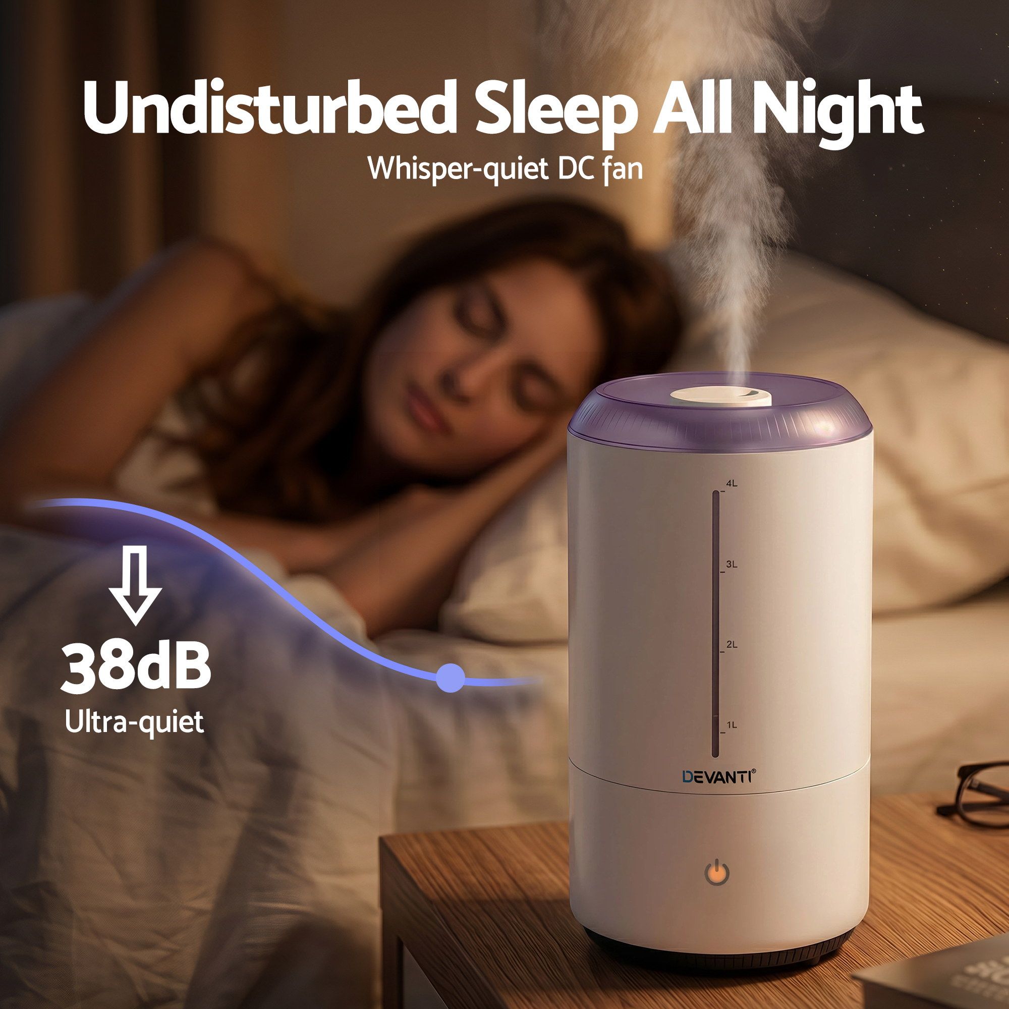 Devanti Ultrasonic Humidifier Aroma Diffuser Top Fill Quiet Bedroom 4L White Bedworld