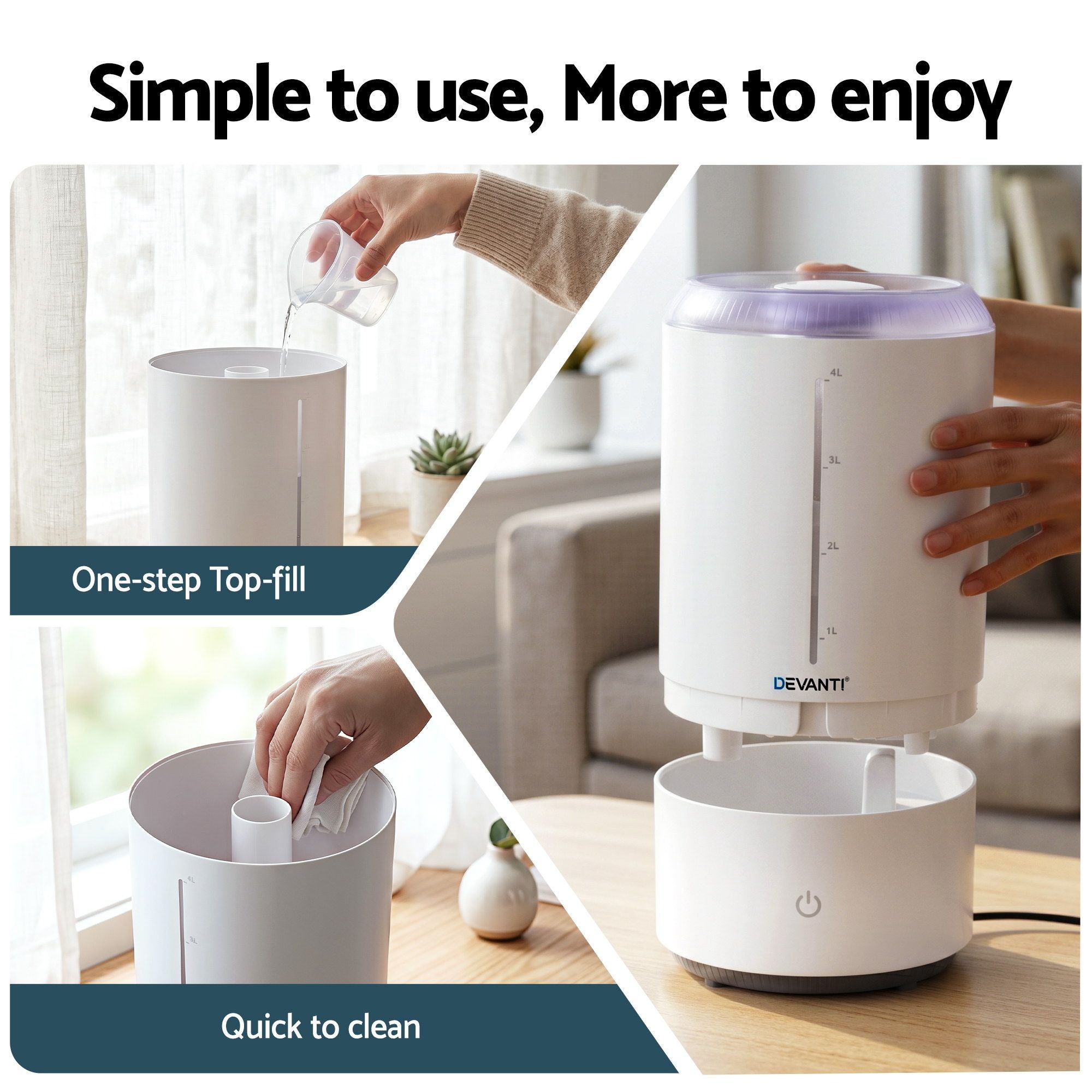 Devanti Ultrasonic Humidifier Aroma Diffuser Top Fill Quiet Bedroom 4L White Bedworld