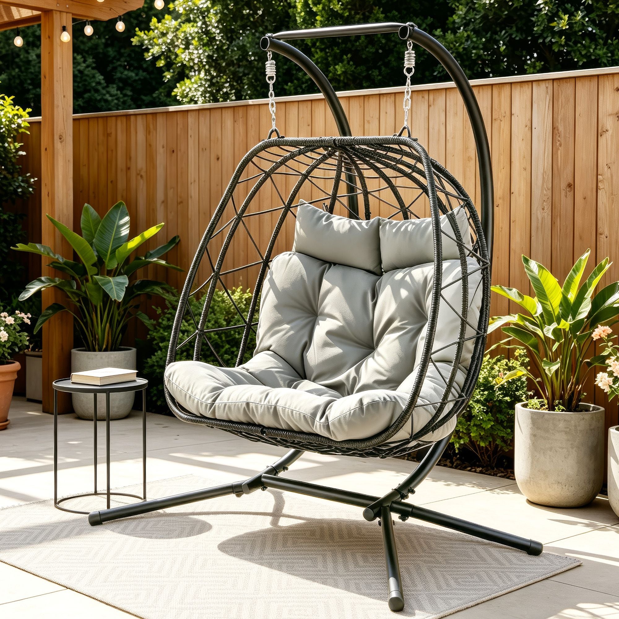 Gardeon Outdoor Swing Chair 2 Seater with Stand Cushion Rattan Patio Furniture Bedworld