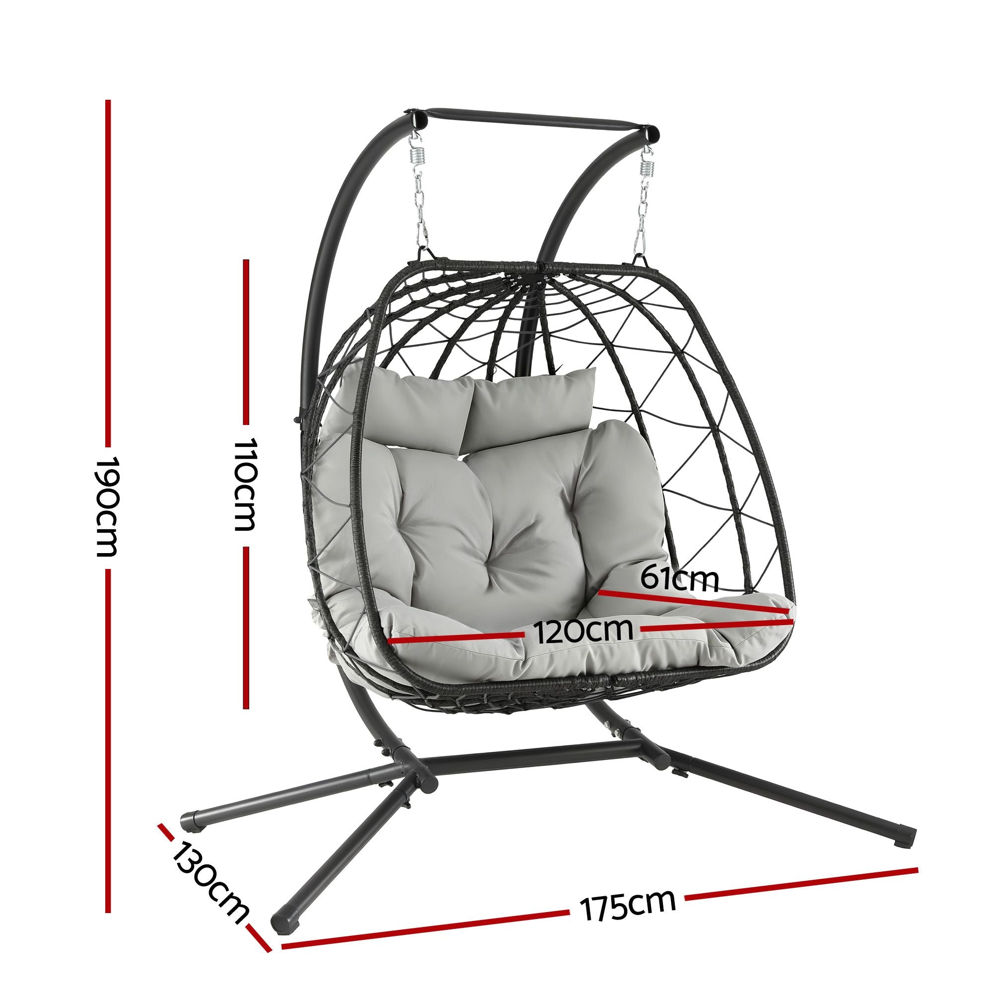 Gardeon Outdoor Swing Chair 2 Seater with Stand Cushion Rattan Patio Furniture Bedworld