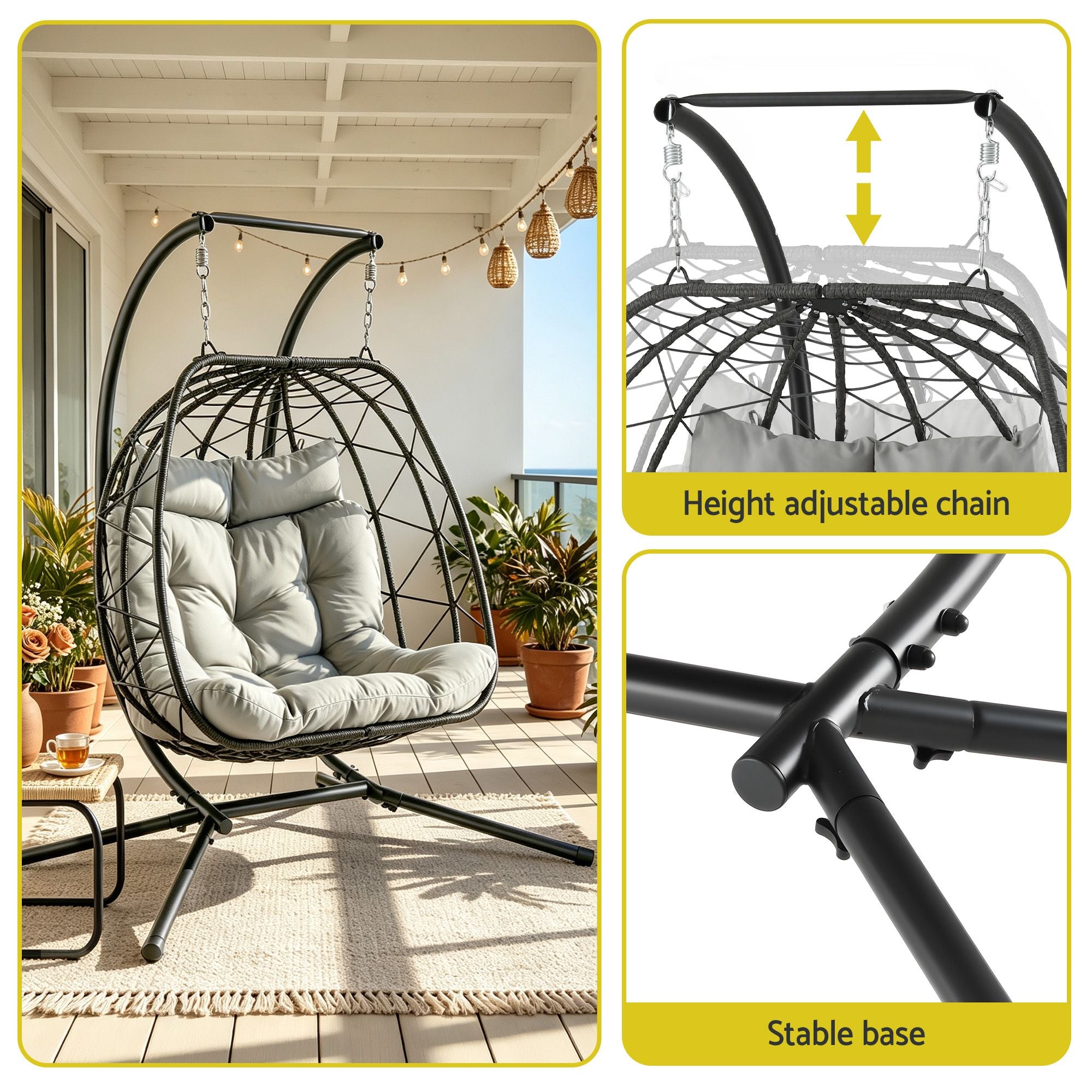 Gardeon Outdoor Swing Chair 2 Seater with Stand Cushion Rattan Patio Furniture Bedworld