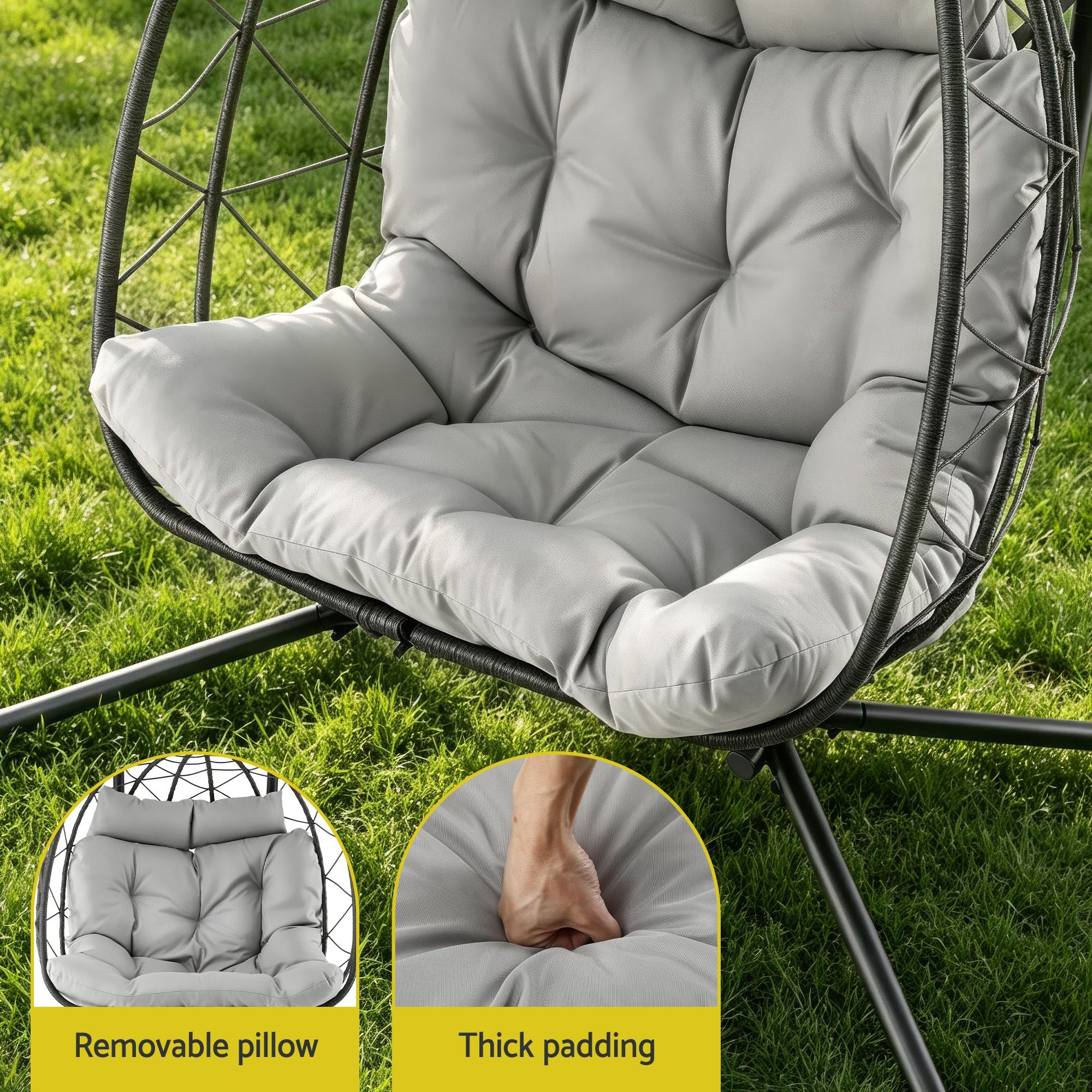 Gardeon Outdoor Swing Chair 2 Seater with Stand Cushion Rattan Patio Furniture Bedworld
