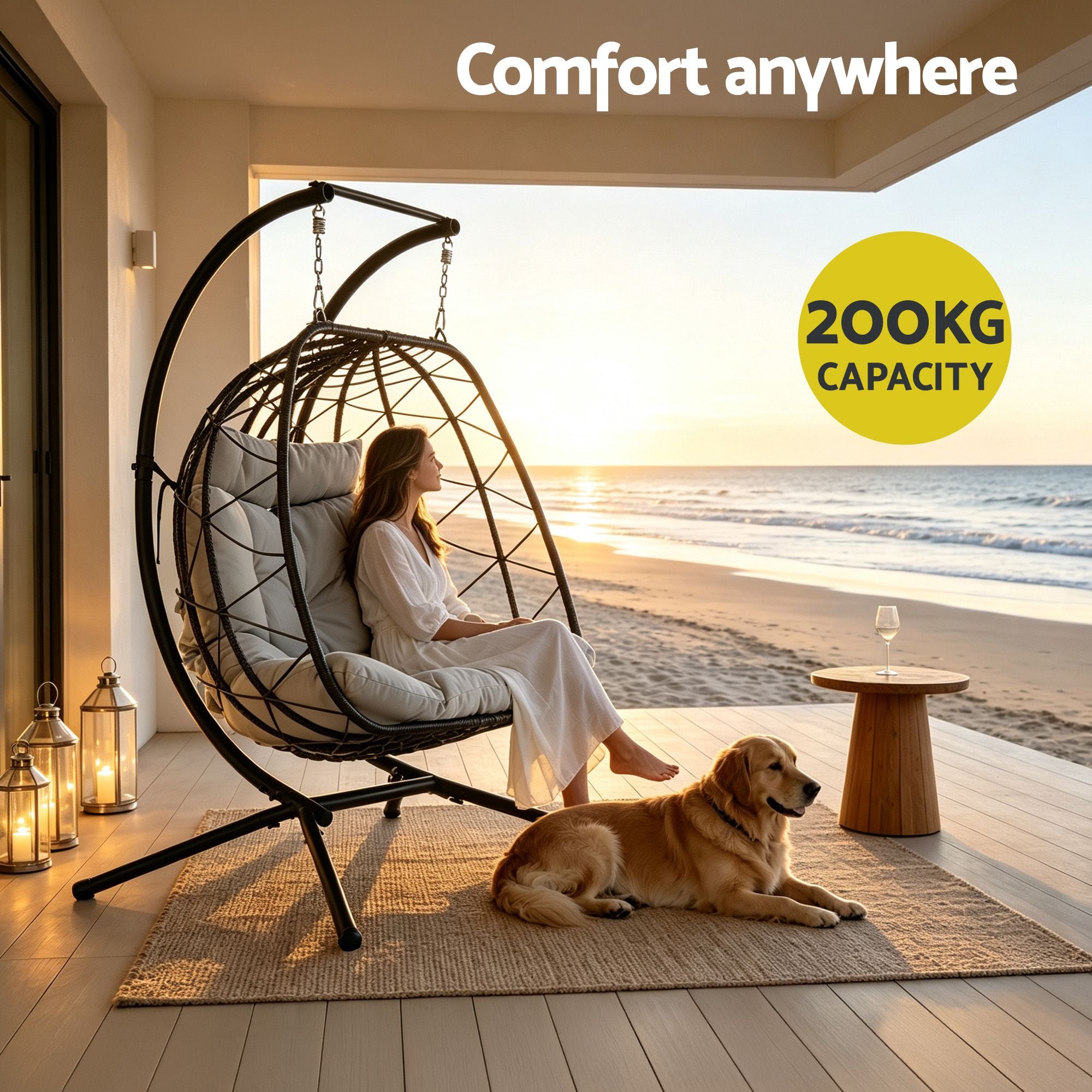 Gardeon Outdoor Swing Chair 2 Seater with Stand Cushion Rattan Patio Furniture Bedworld