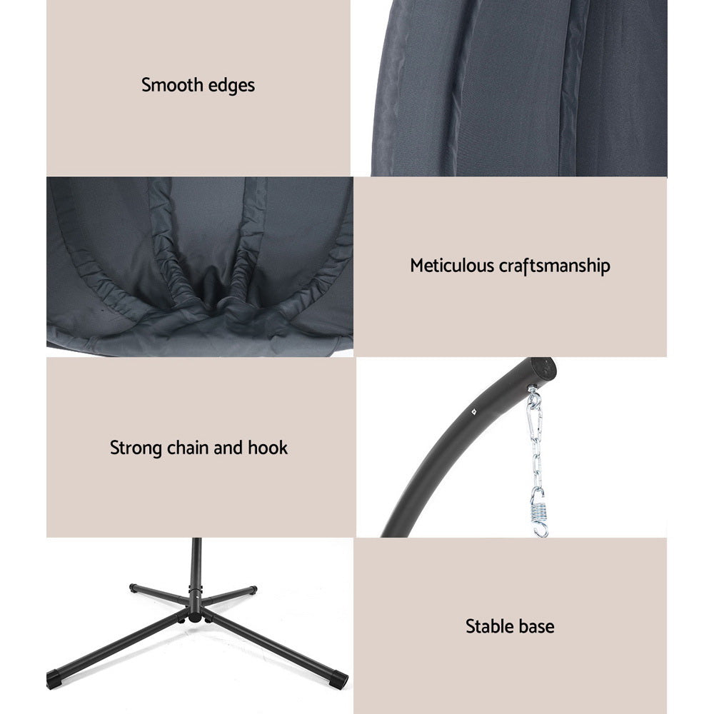 Egg swing chair with smooth edges, hanging chain and hook, and stable cross-leg base