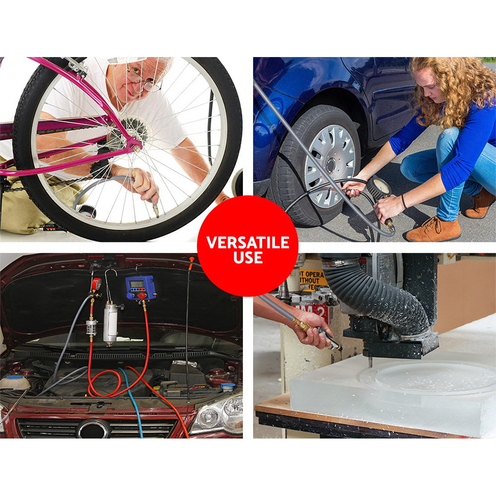 Retractable air hose used to connect an air compressor for car tire and tools