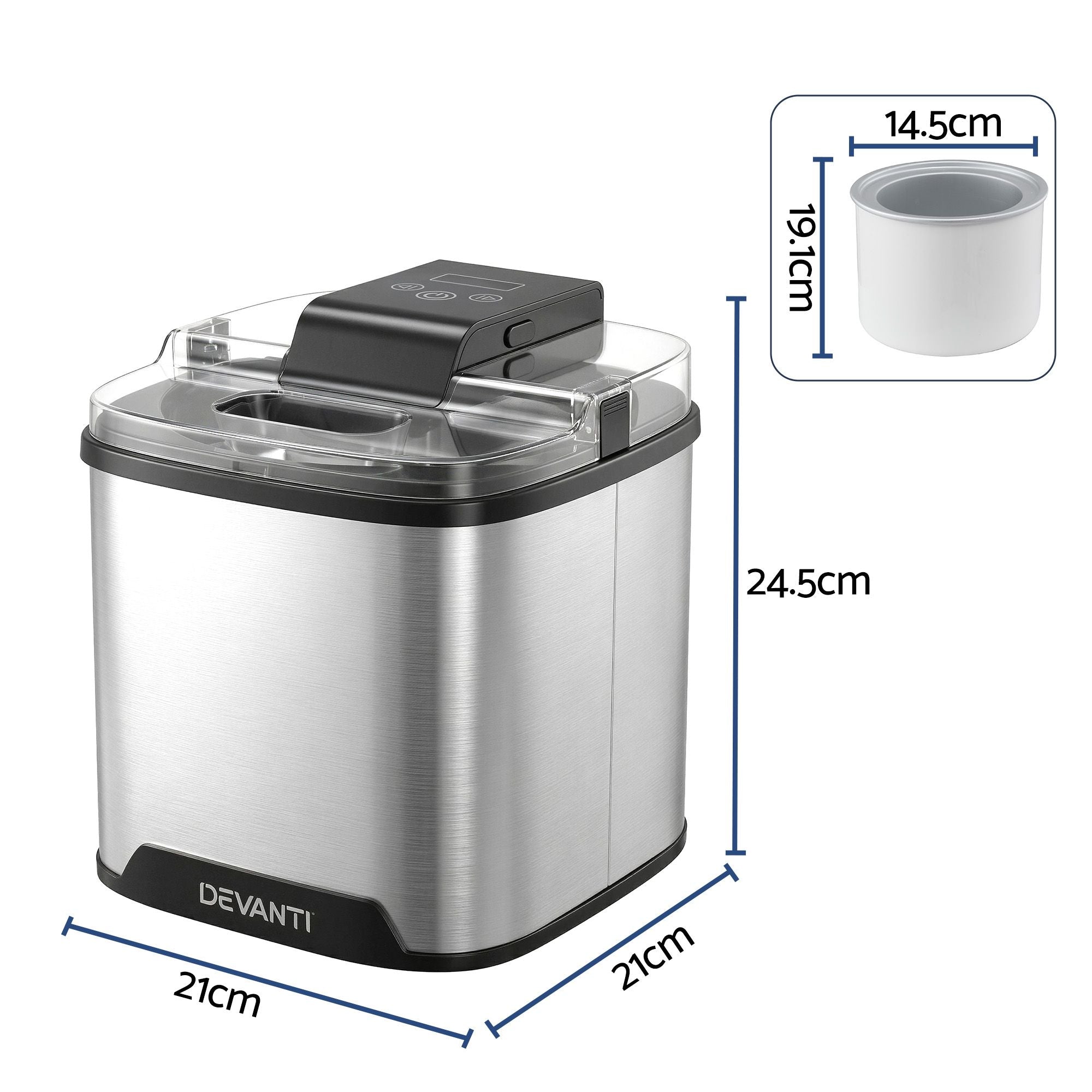 Devanti Ice Cream Maker Machine 2L Homemade Gelato Sorbet Frozen Drinks Sliver Bedworld