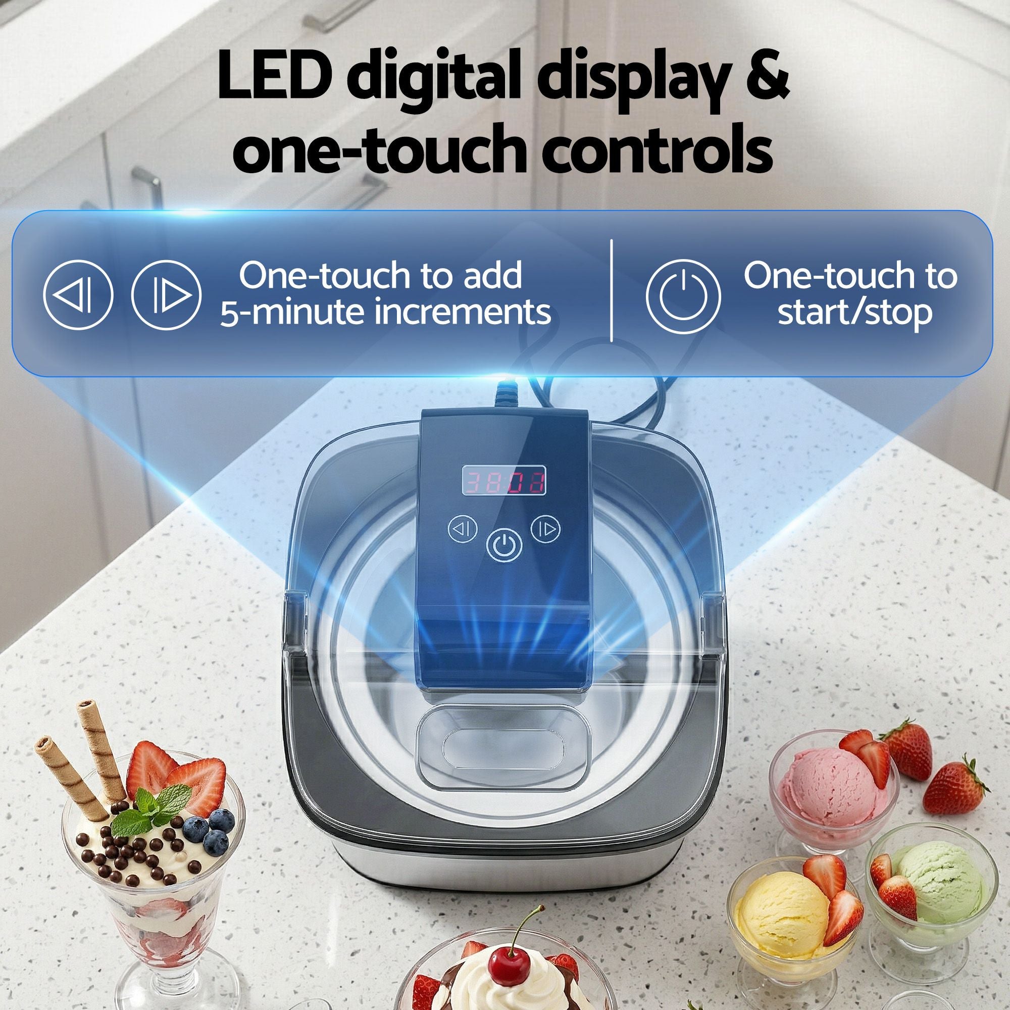 Devanti Ice Cream Maker Machine 2L Homemade Gelato Sorbet Frozen Drinks Sliver Bedworld