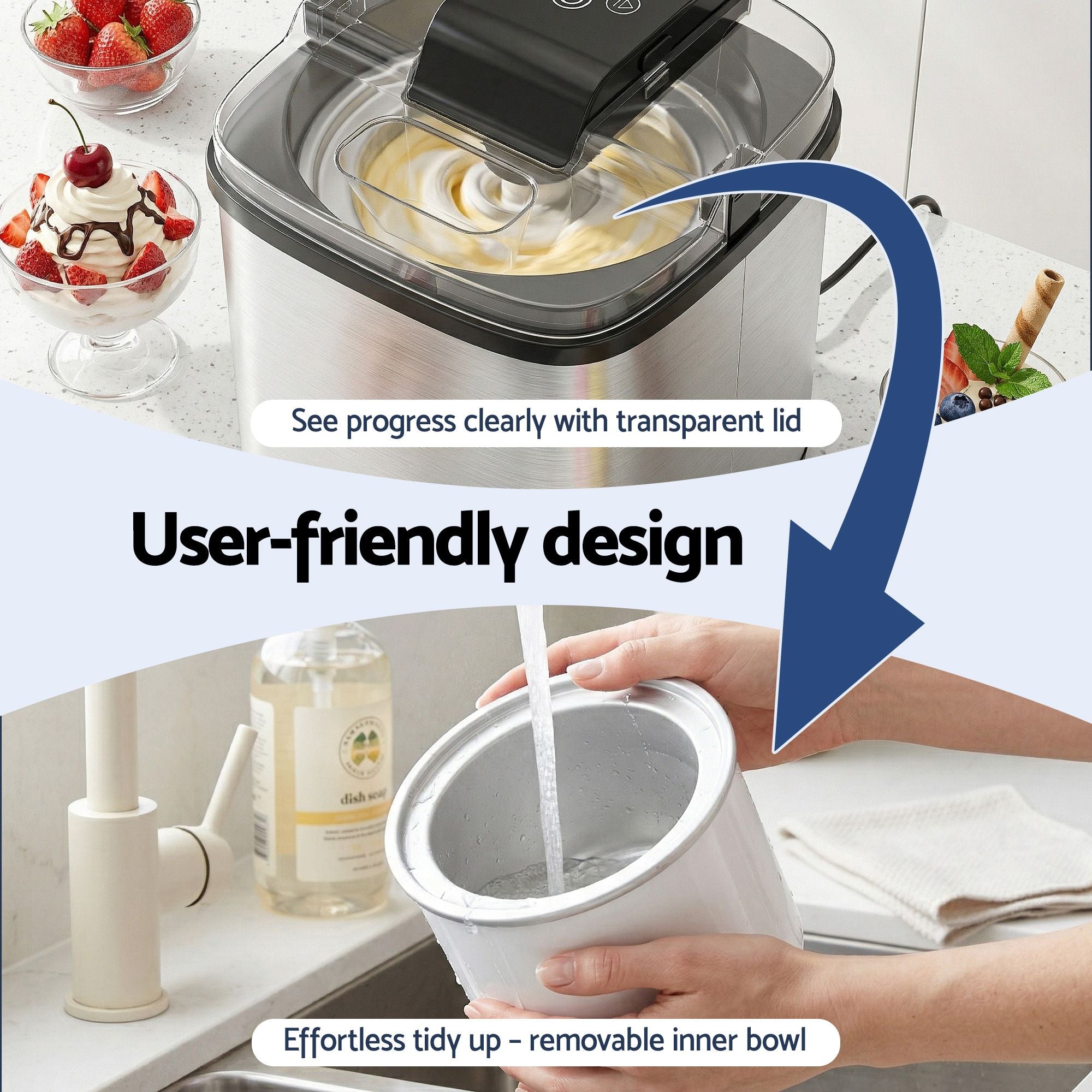 Devanti Ice Cream Maker Machine 2L Homemade Gelato Sorbet Frozen Drinks Sliver Bedworld