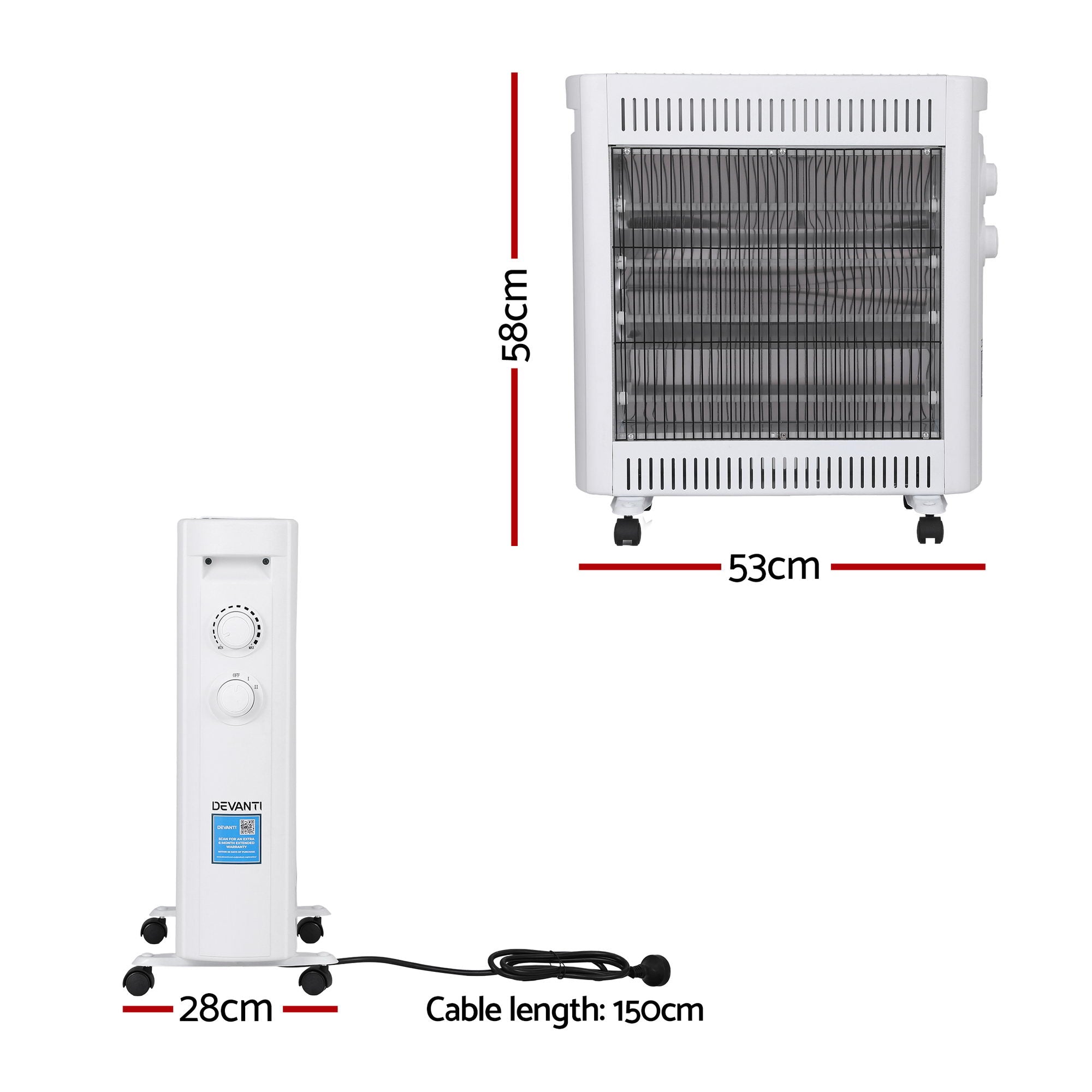 Devanti 2200W Infrared Radiant Heater Portable Electric Space Heating White