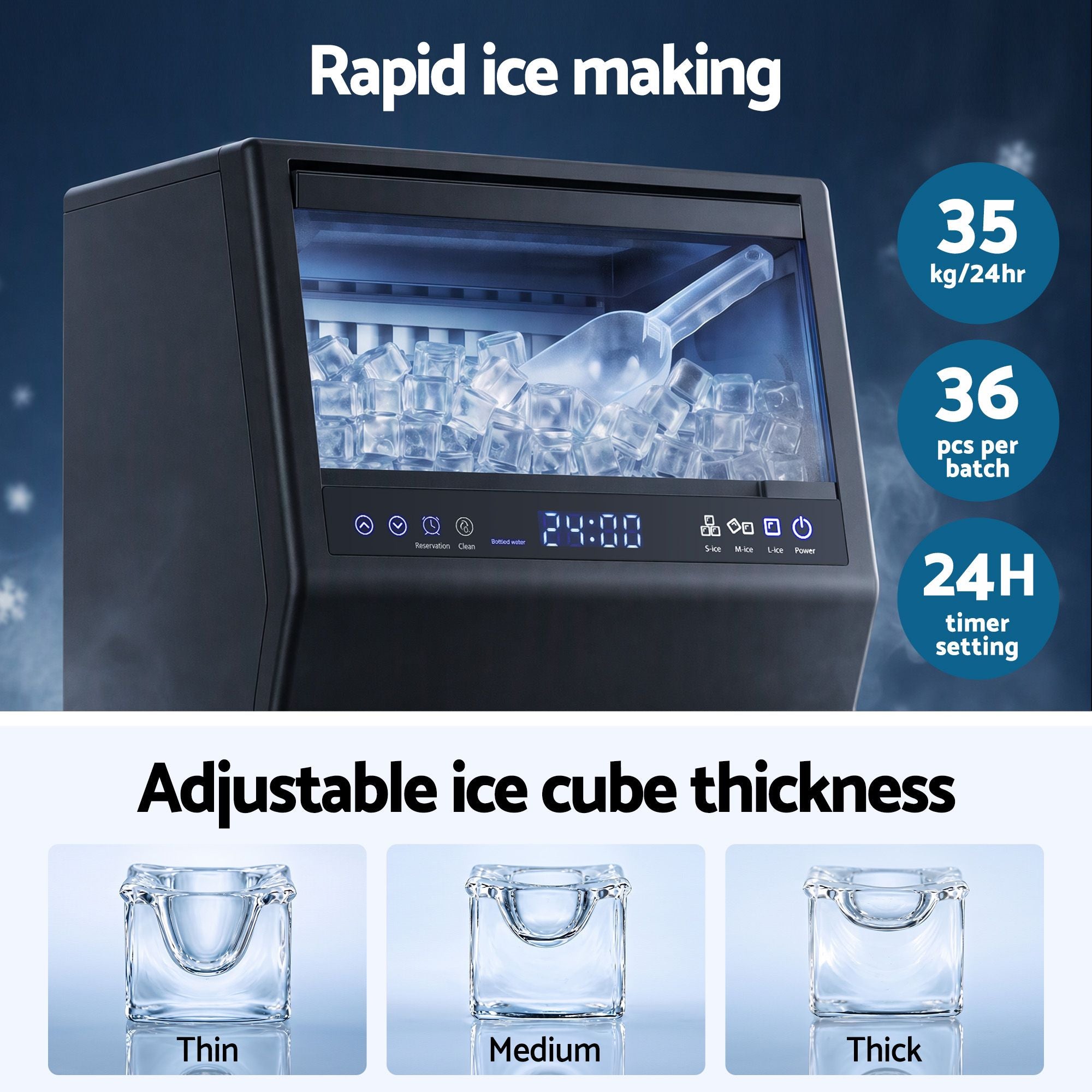 Devanti 35kg Commercial Ice Maker Freestanding Ice Cube Machine Bedworld