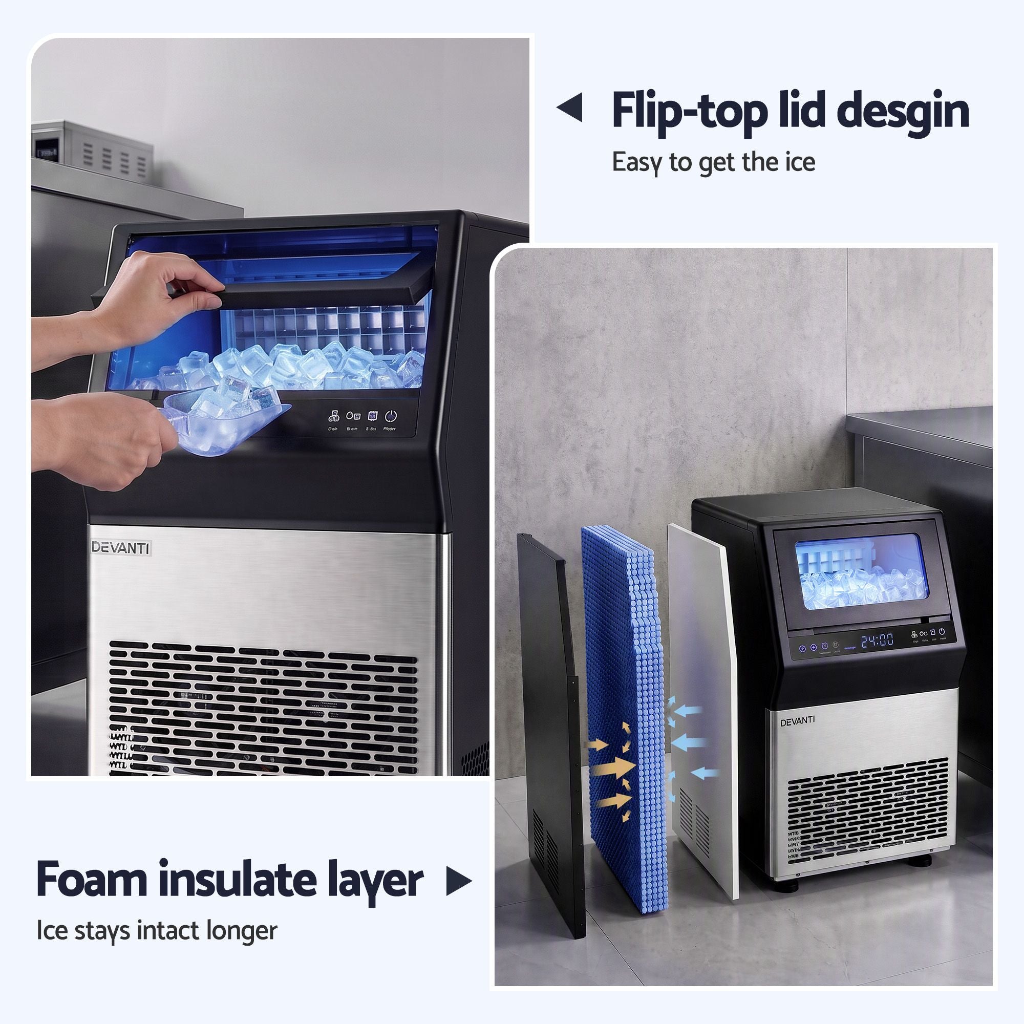 Devanti 35kg Commercial Ice Maker Freestanding Ice Cube Machine Bedworld