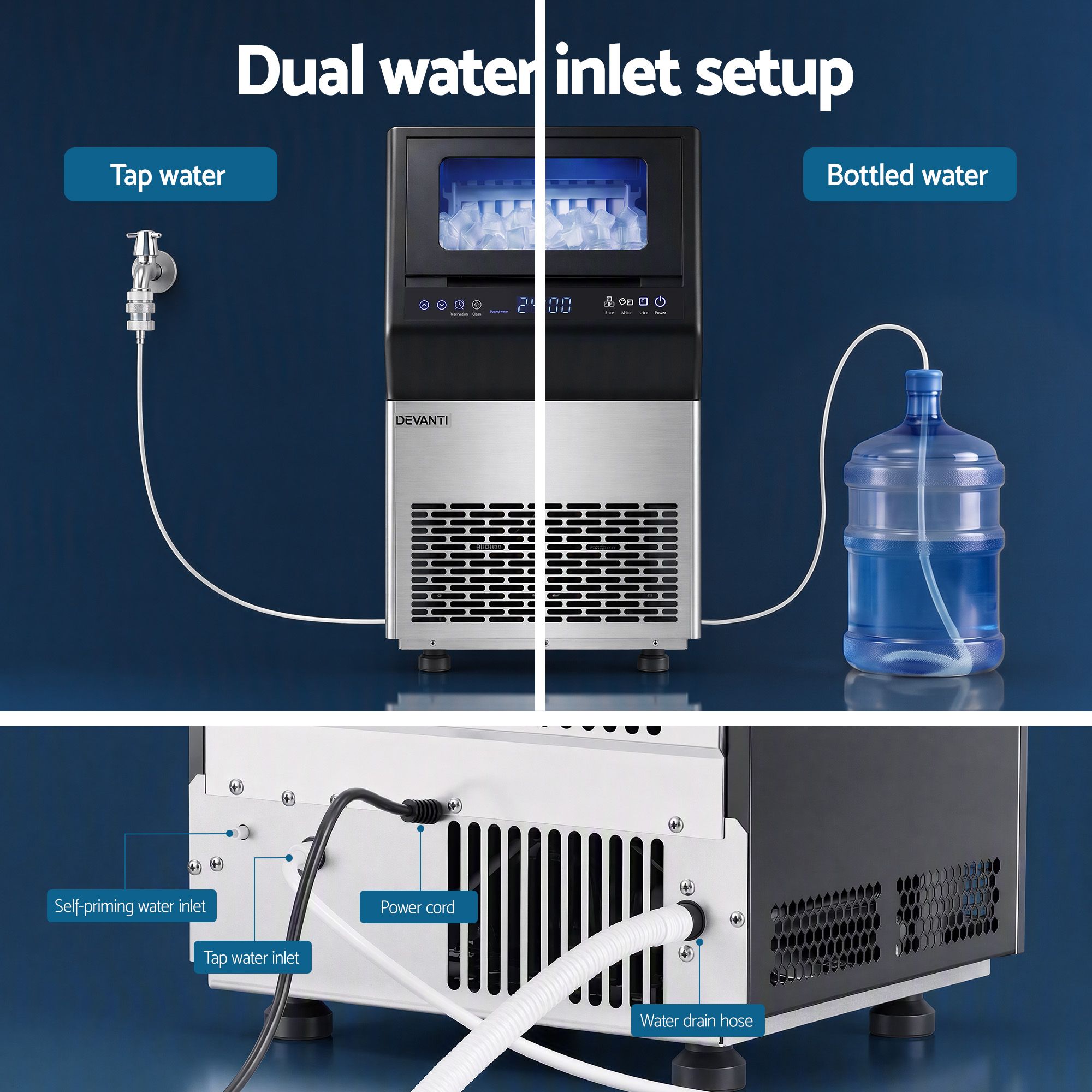 Devanti 35kg Commercial Ice Maker Freestanding Ice Cube Machine Bedworld