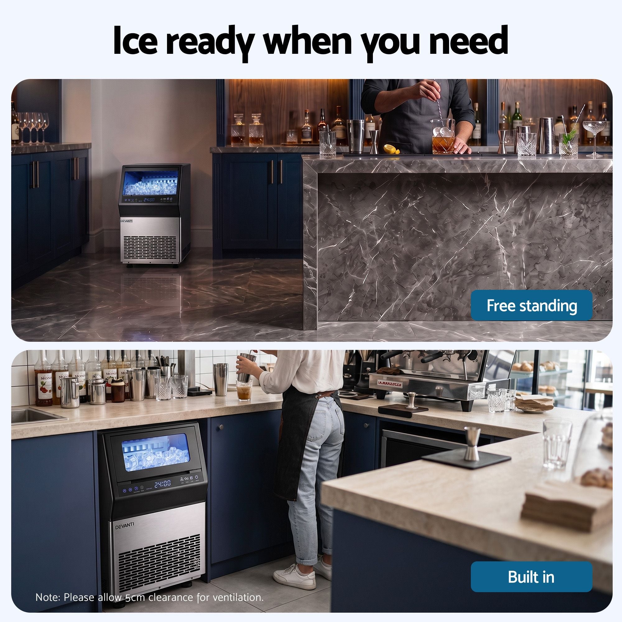 Devanti 35kg Commercial Ice Maker Freestanding Ice Cube Machine Bedworld