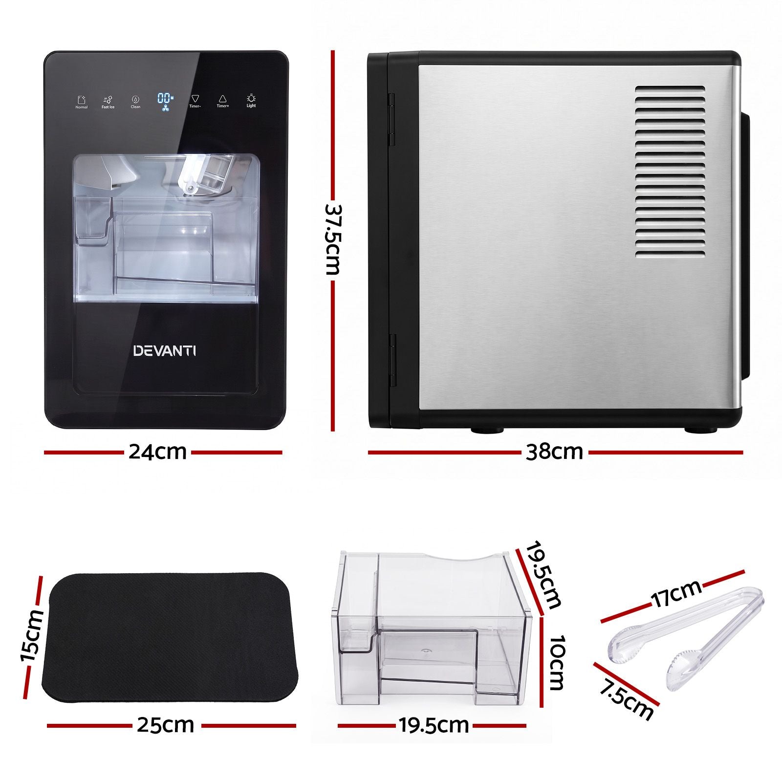 Devanti Ice Maker 5cm Large Ice Cubes Countertop Machine 150pcs/24h for Home Bedworld