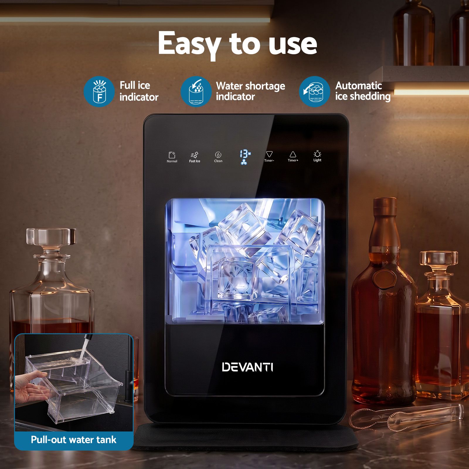 Devanti Ice Maker 5cm Large Ice Cubes Countertop Machine 150pcs/24h for Home Bedworld