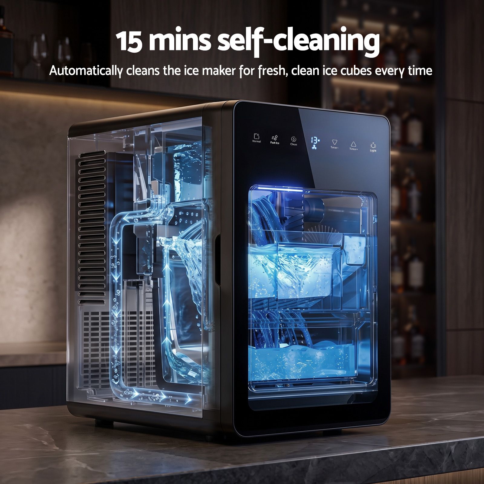 Devanti Ice Maker 5cm Large Ice Cubes Countertop Machine 150pcs/24h for Home Bedworld