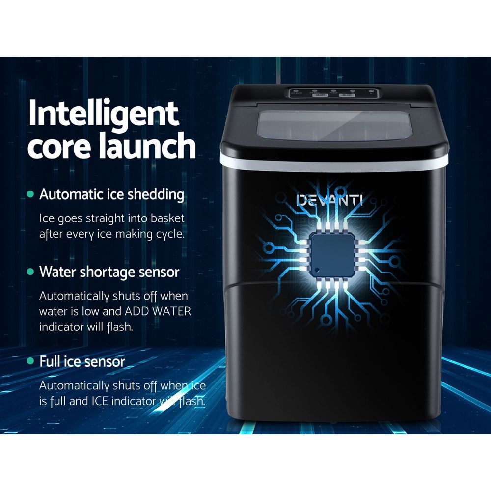 Devanti 12kg Ice Maker Machine Black Bedworld