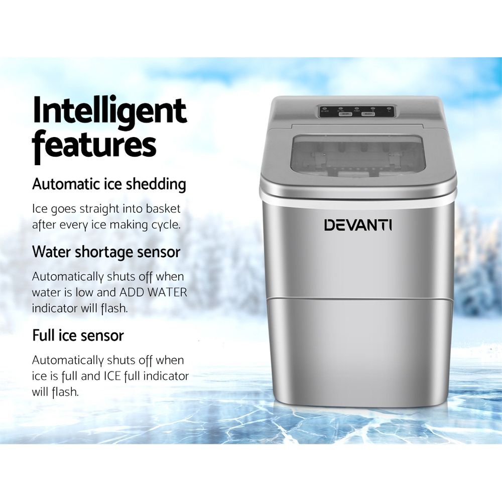 Devanti 12kg Ice Maker Machine Silver