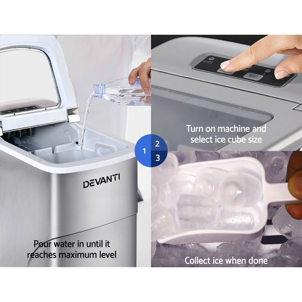 Devanti 12kg Ice Maker Machine Silver