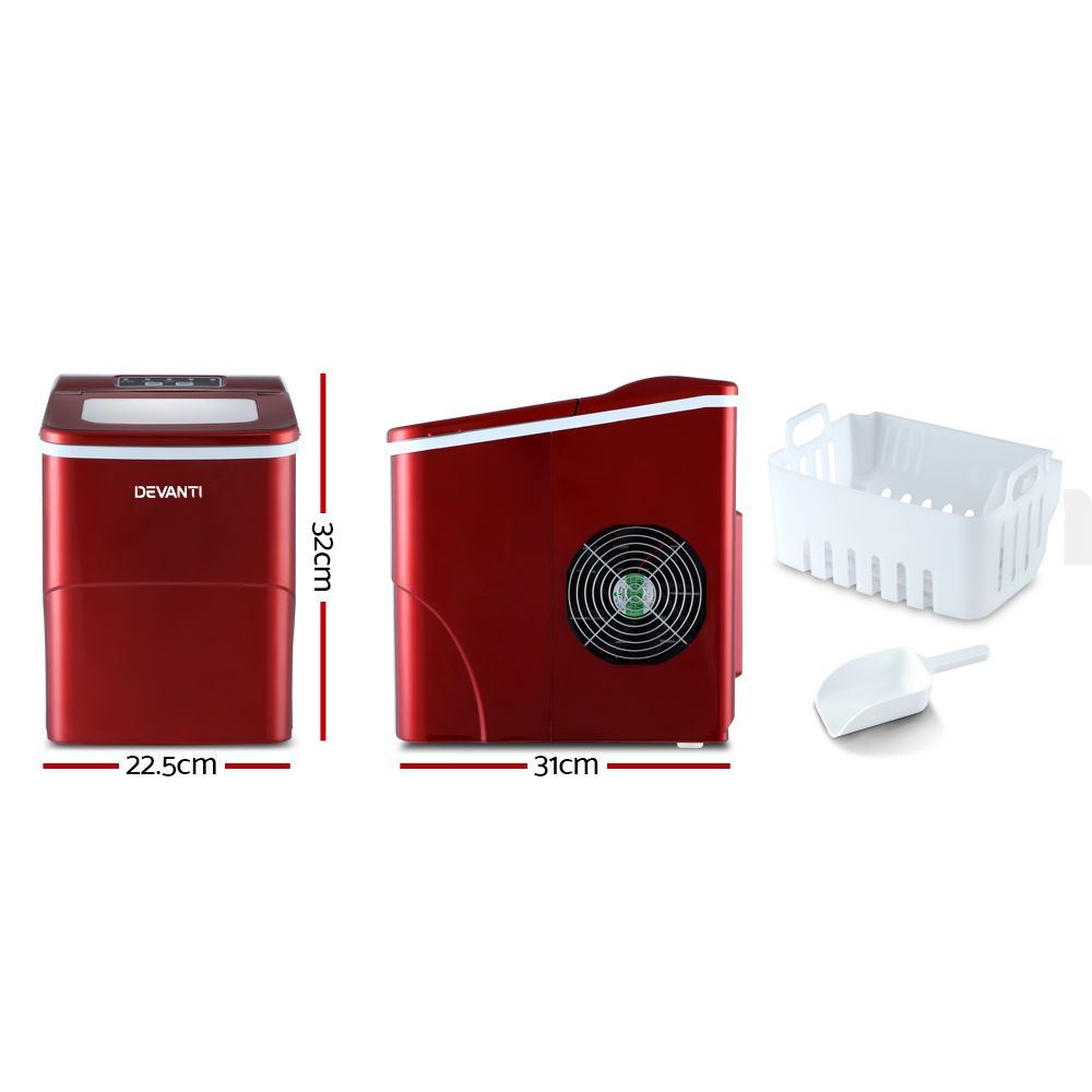 Devanti 12kg Ice Maker Machine Red Bedworld