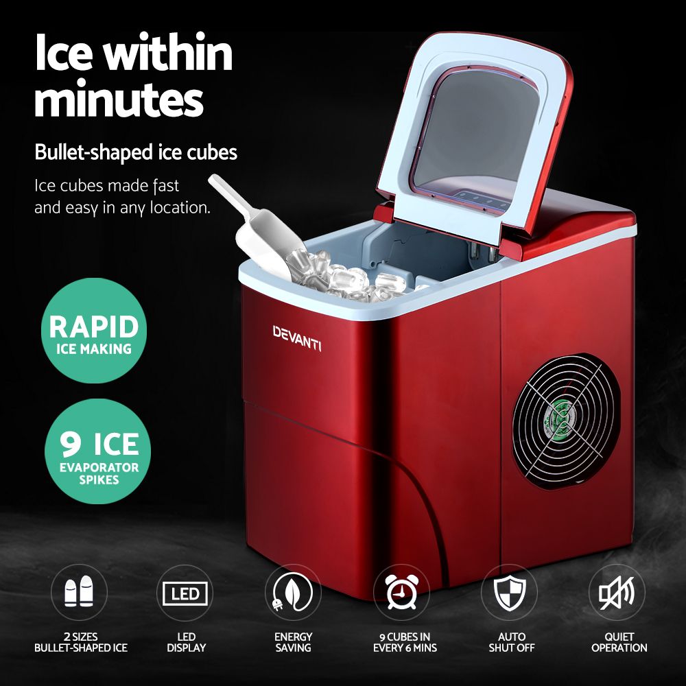 Devanti 12kg Ice Maker Machine Red Bedworld