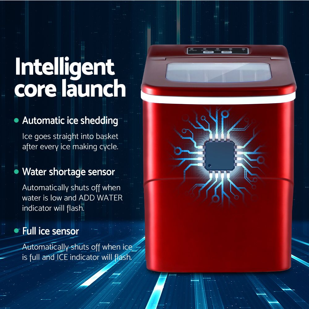 Devanti 12kg Ice Maker Machine Red Bedworld