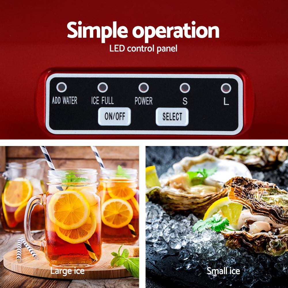 Devanti 12kg Ice Maker Machine Red Bedworld