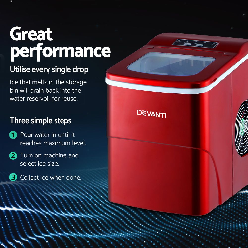 Devanti 12kg Ice Maker Machine Red Bedworld