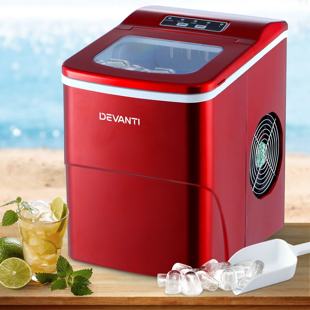 Devanti 12kg Ice Maker Machine Red Bedworld