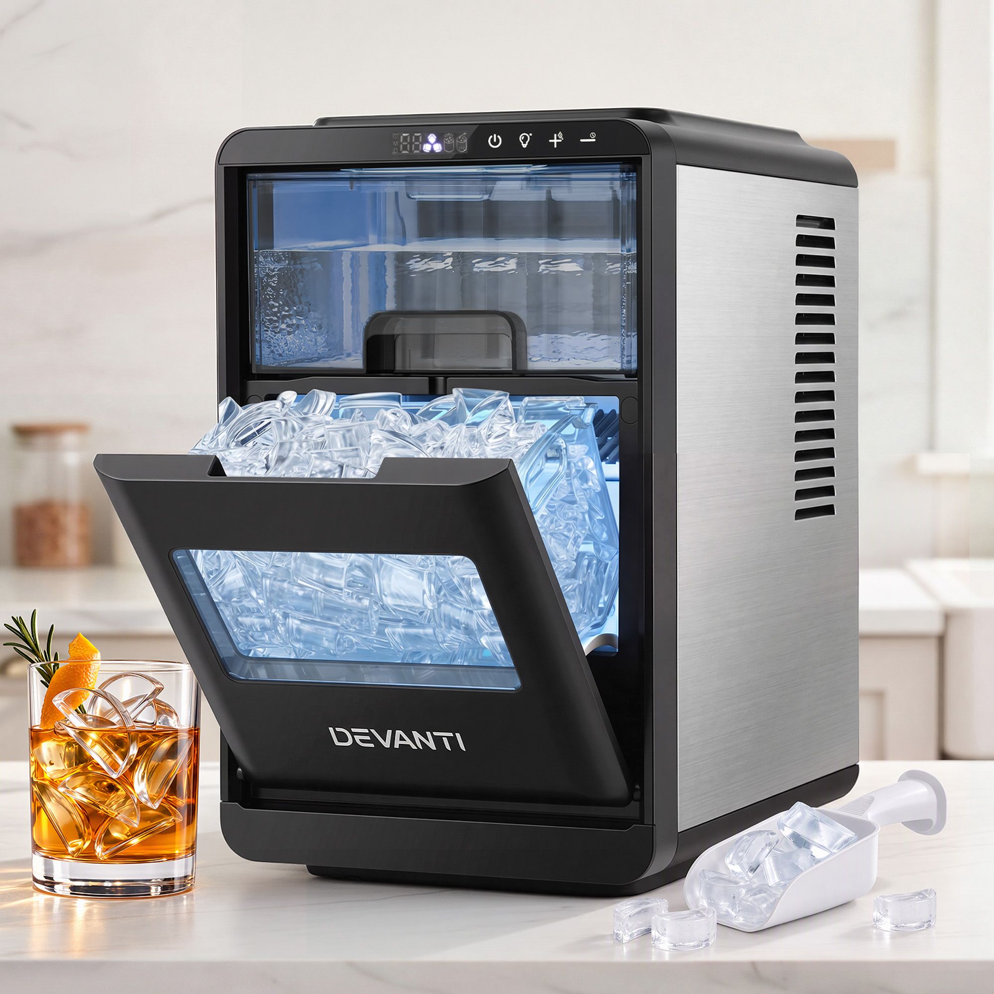 Devanti Ice Maker Crescent Ice 16pcs Countertop Machine 12KG/24H for Home Bedworld