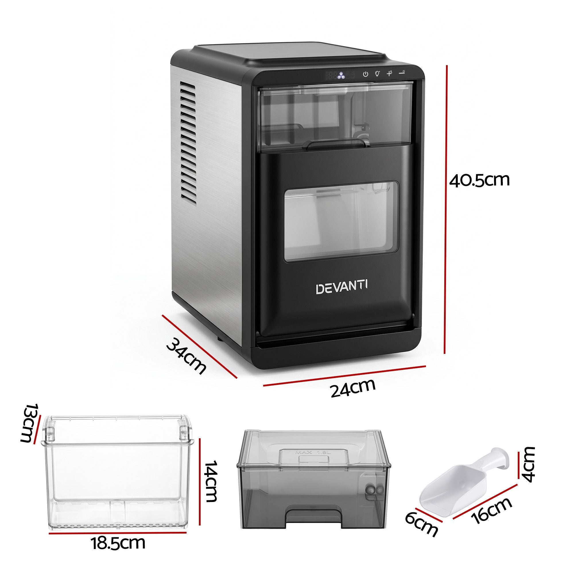 Devanti Ice Maker Crescent Ice 16pcs Countertop Machine 12KG/24H for Home Bedworld