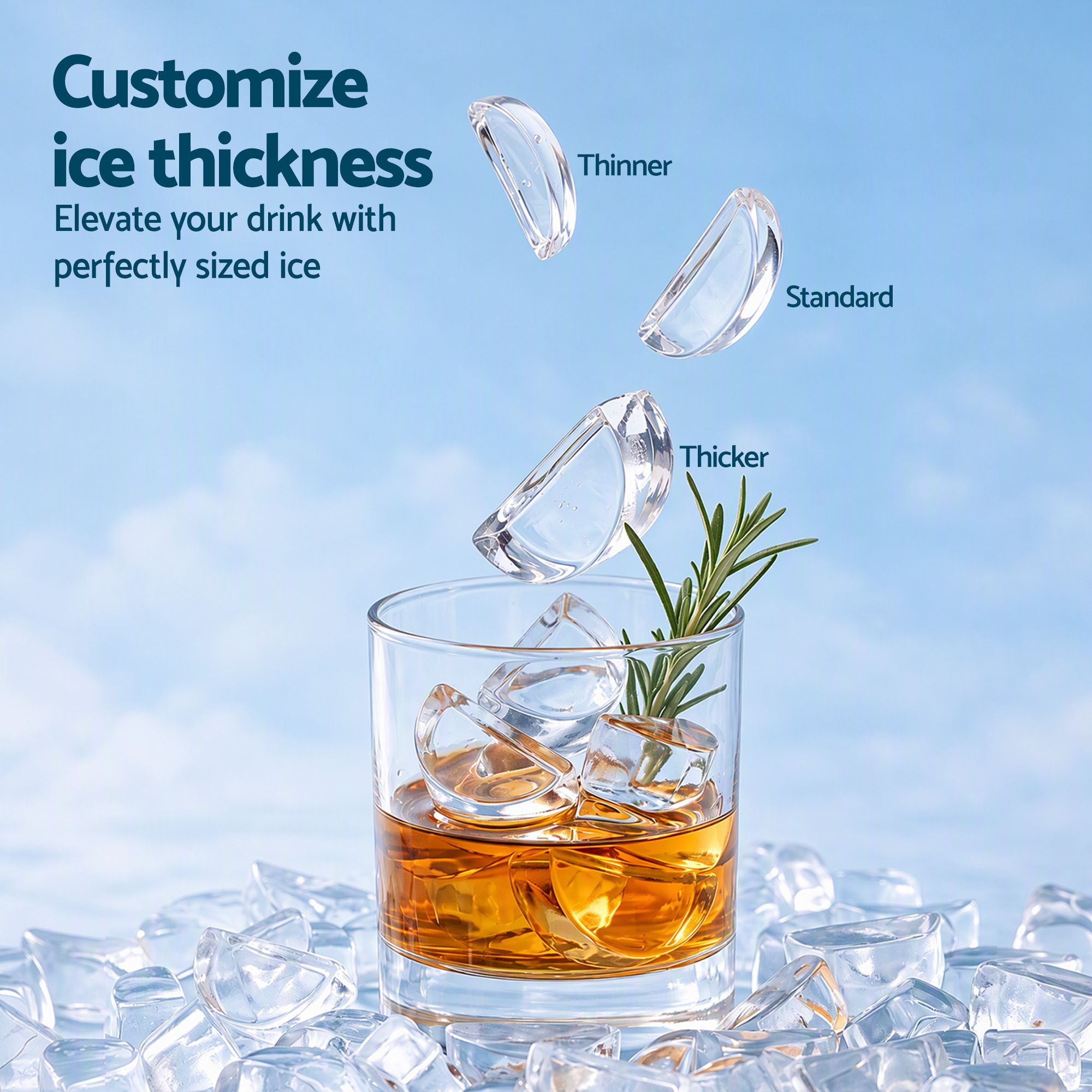 Devanti Ice Maker Crescent Ice 16pcs Countertop Machine 12KG/24H for Home Bedworld