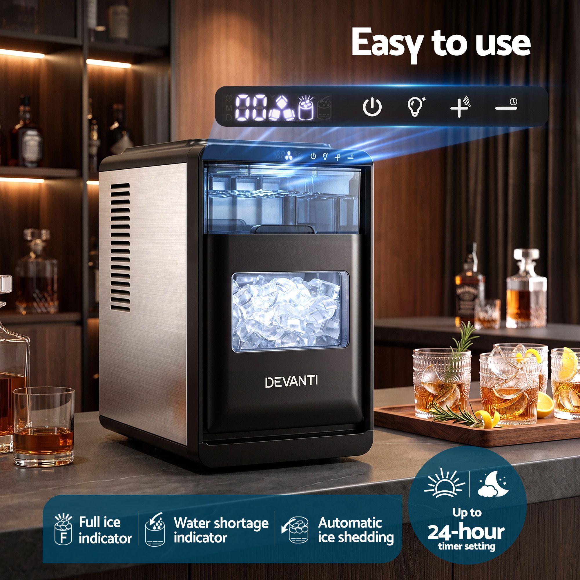 Devanti Ice Maker Crescent Ice 16pcs Countertop Machine 12KG/24H for Home Bedworld
