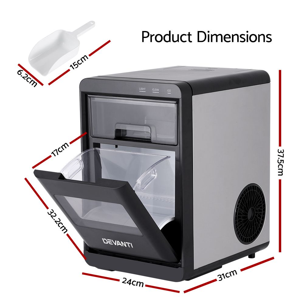 Devanti Ice Maker Machine 20kg Chewable Nugget Ice Countertop w/Self Cleaning Bedworld