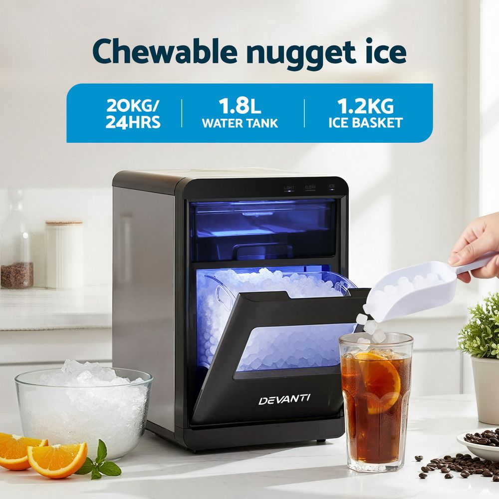 Devanti Ice Maker Machine 20kg Chewable Nugget Ice Countertop w/Self Cleaning Bedworld