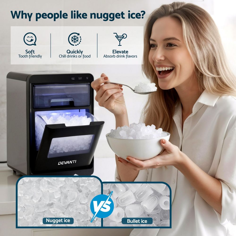 Devanti Ice Maker Machine 20kg Chewable Nugget Ice Countertop w/Self Cleaning Bedworld