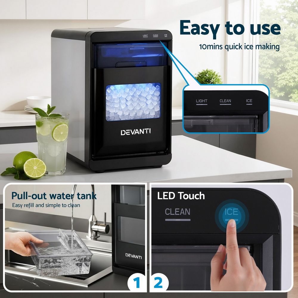 Devanti Ice Maker Machine 20kg Chewable Nugget Ice Countertop w/Self Cleaning Bedworld