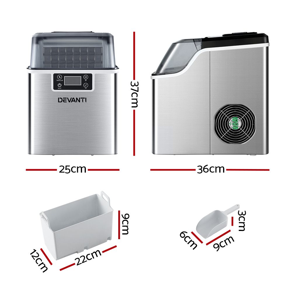 Devanti 20kg Ice Maker Machine Stainless Steel Bedworld
