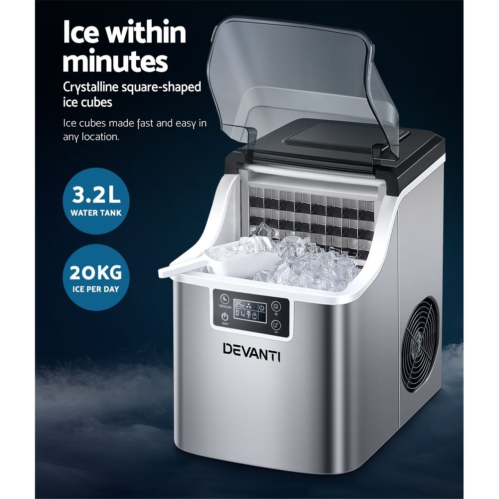 Devanti 20kg Ice Maker Machine Stainless Steel Bedworld