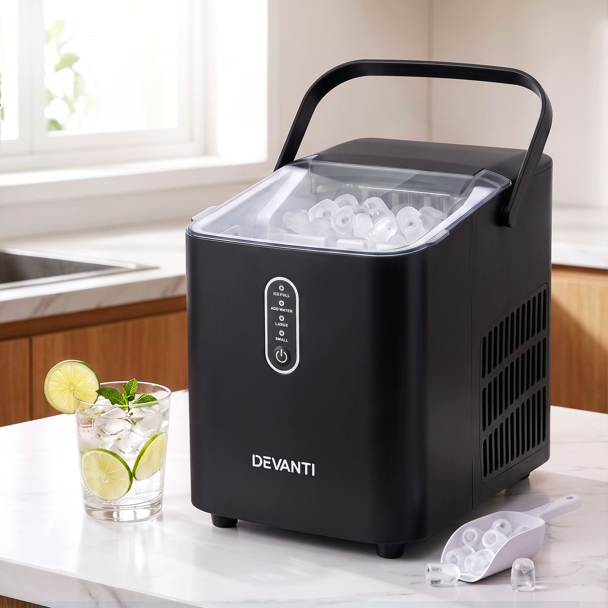 Devanti Ice Maker Portable Ice Machine Countertop Bullet Cube 12KG Black Bedworld