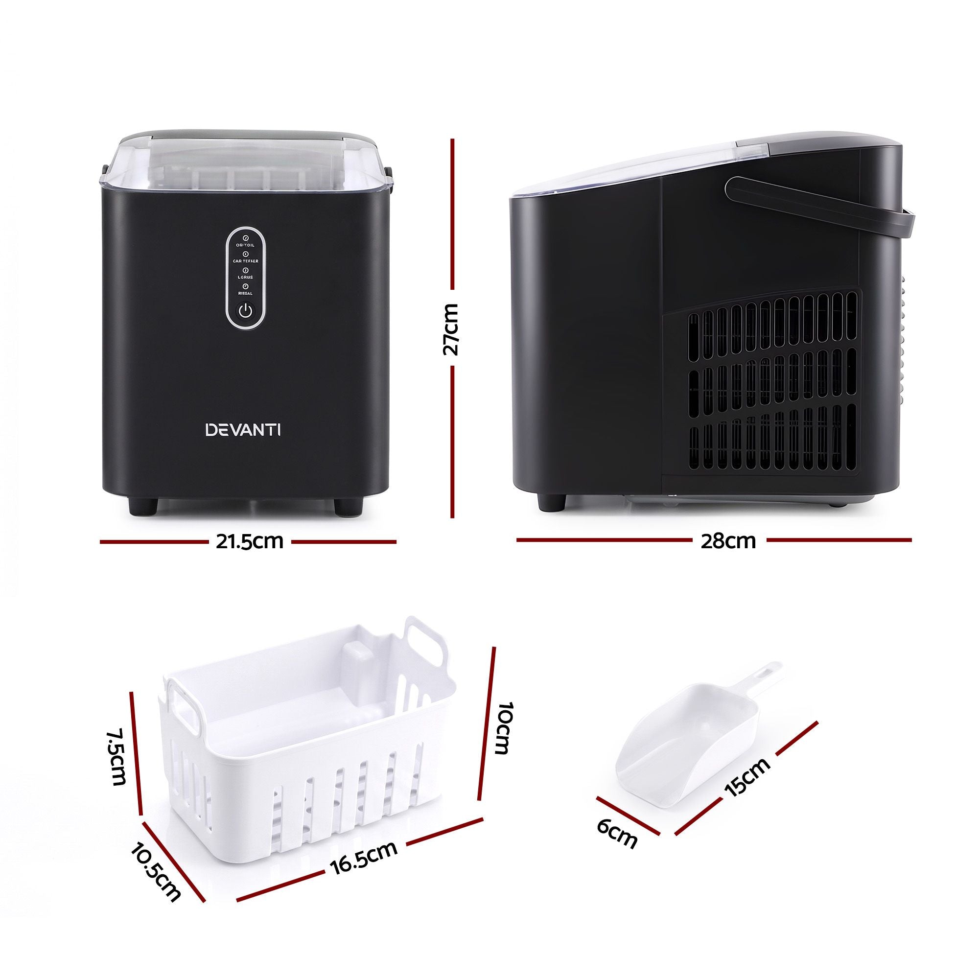 Devanti Ice Maker Portable Ice Machine Countertop Bullet Cube 12KG Black Bedworld