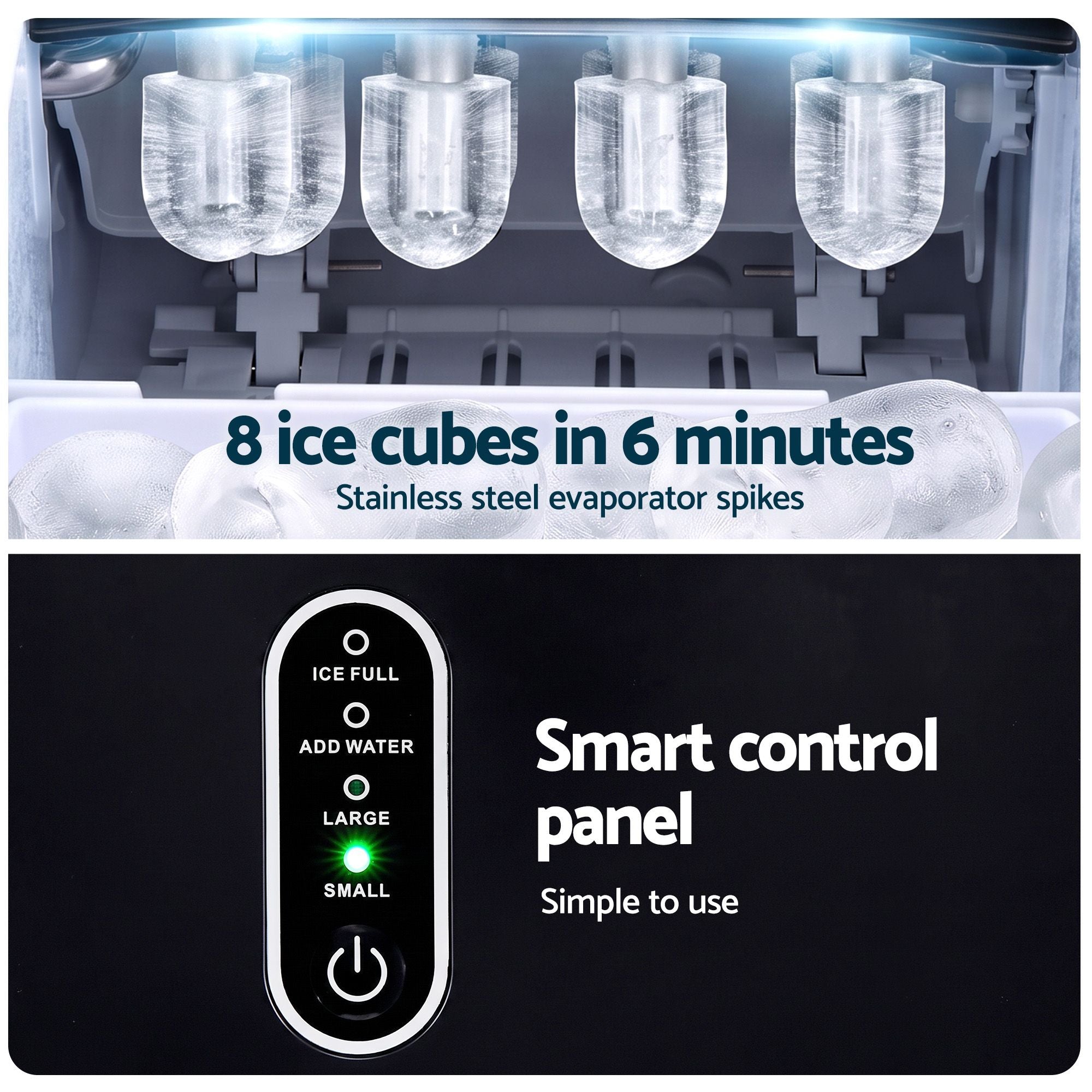 Devanti Ice Maker Portable Ice Machine Countertop Bullet Cube 12KG Black Bedworld