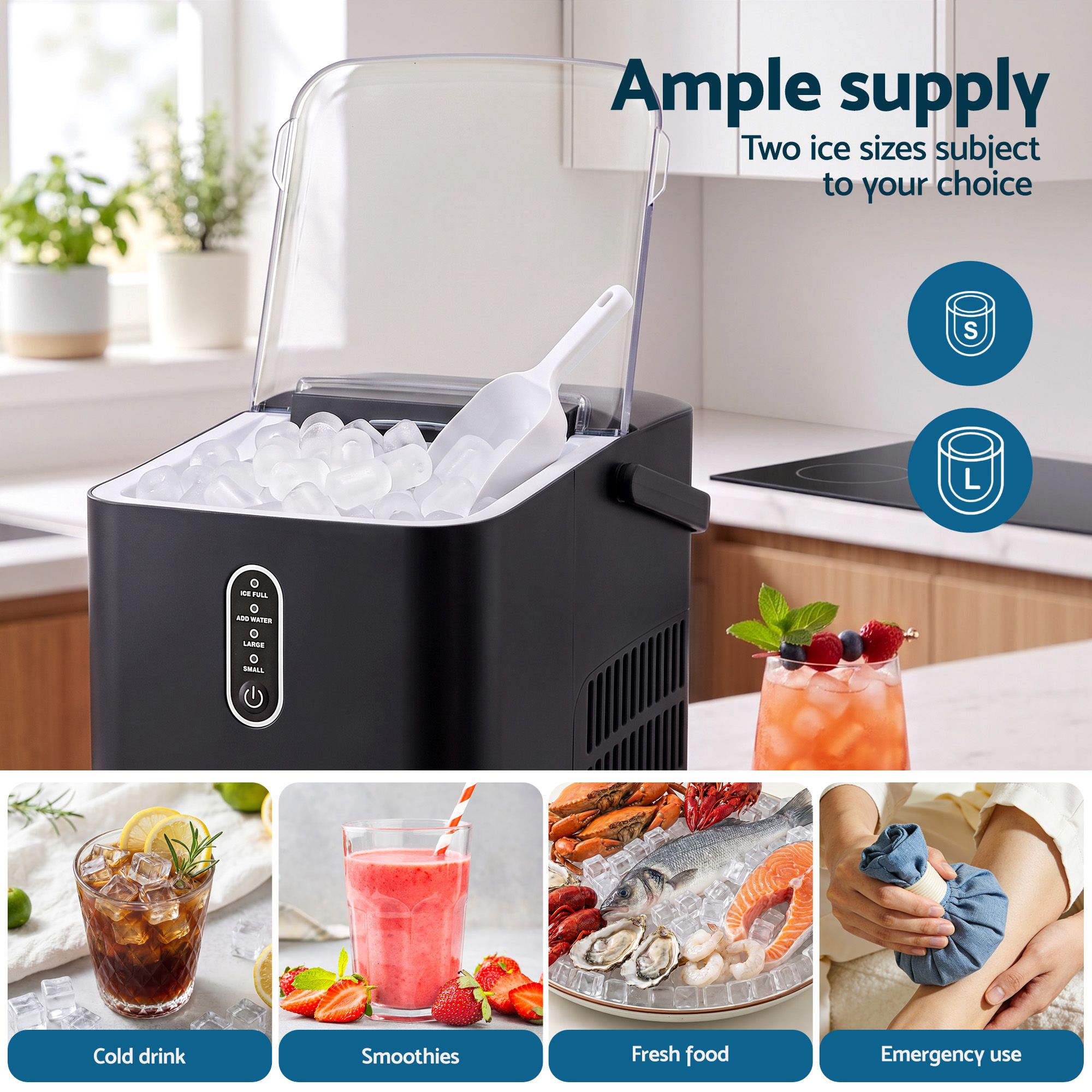 Devanti Ice Maker Portable Ice Machine Countertop Bullet Cube 12KG Black Bedworld