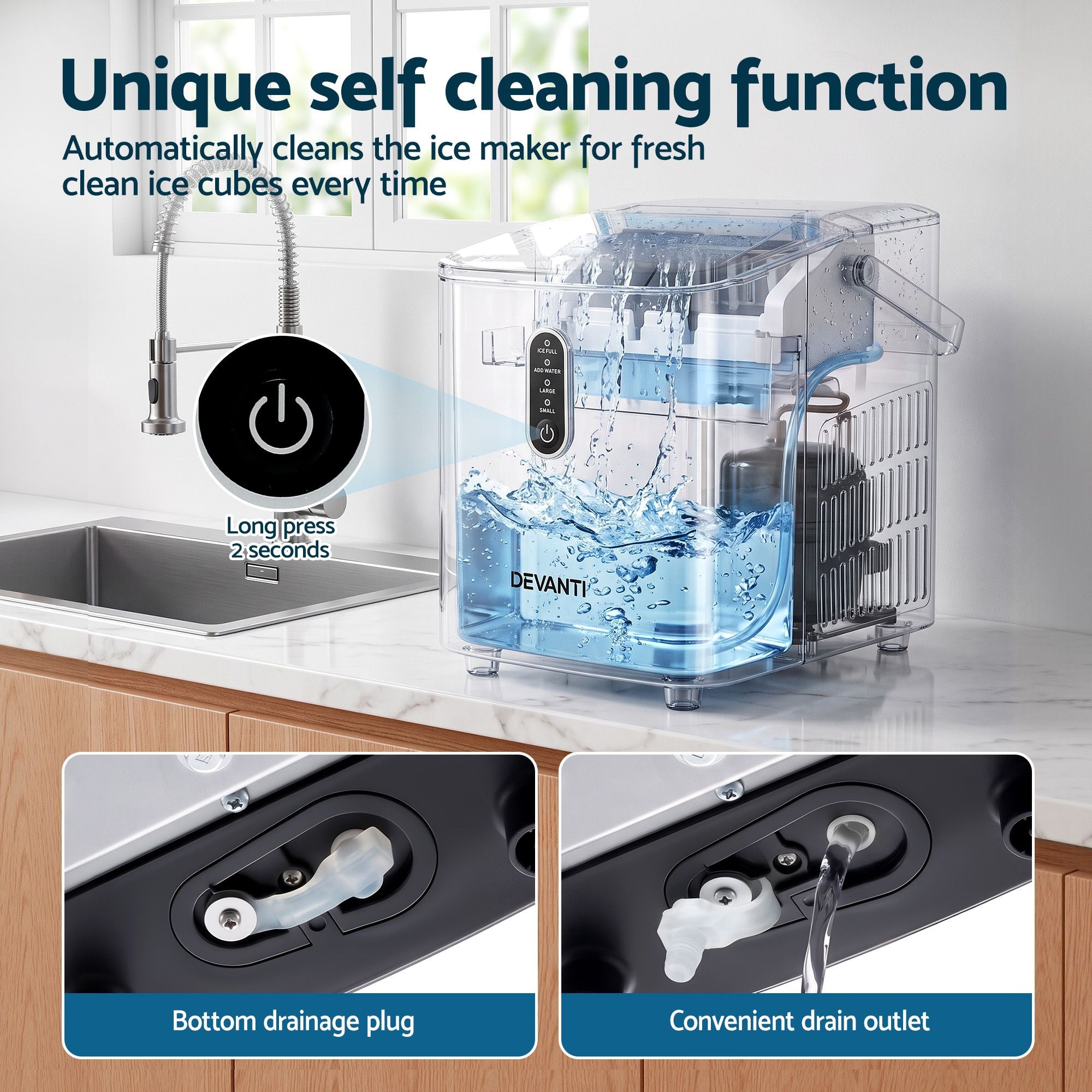 Devanti Ice Maker Portable Ice Machine Countertop Bullet Cube 12KG Black Bedworld